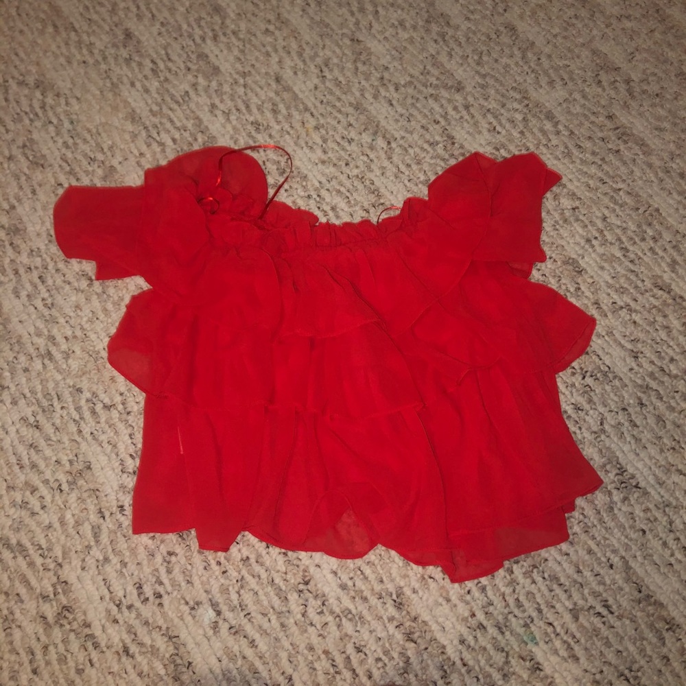 red flowy top